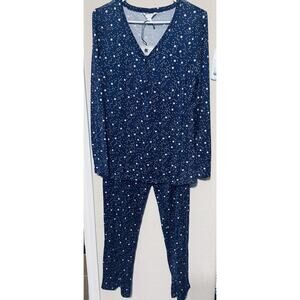 CHARTER CLUB Intimates Pajamas Set sz M super soft Navy Blue stars long sleeve